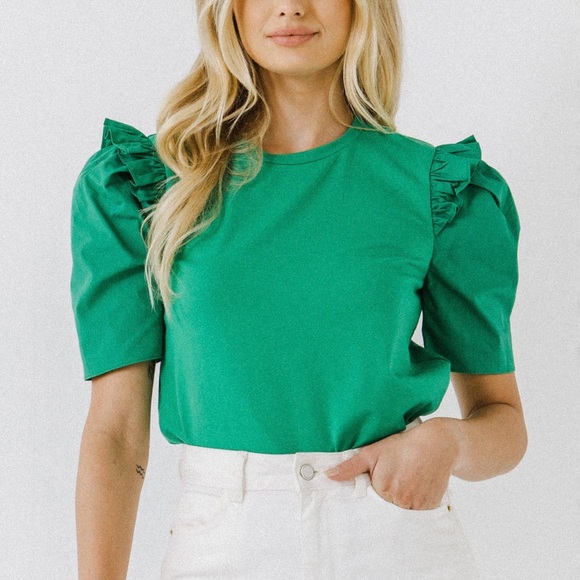 Tuckernuck Tops - English factory green ruffle sleeve T-shirt